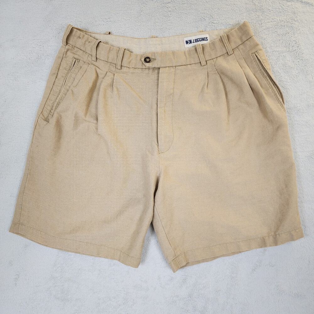 Vintage J. Riggings Chino Shorts Canvas Double Pleated Khaki 90’s Size 38 Linen
